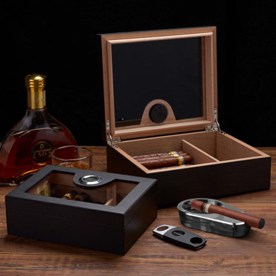 Cigar Humidor Box for 50 Cigars with Digital Hygrometer, Humidifier, Cutter, Ashtray, Lighter