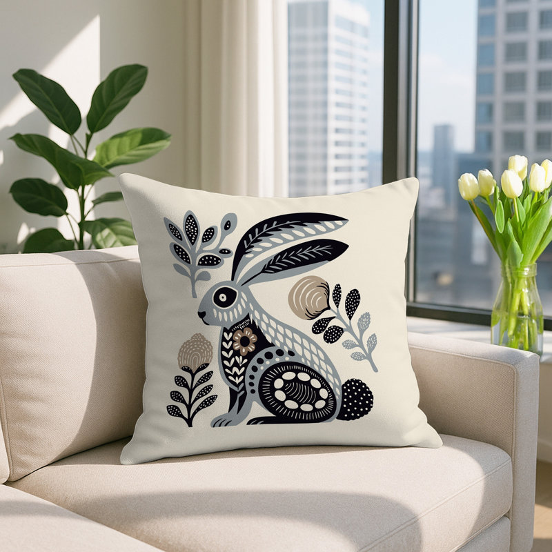 Coussin intérieur / extérieur Timi Rabbit, Gris, Carré 15 po