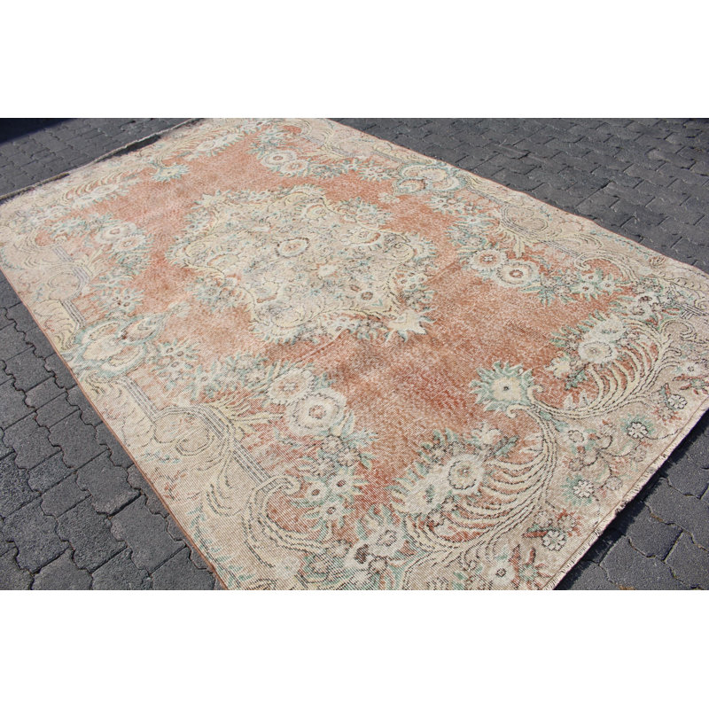 Tapis turc rétro Oushak au design traditionnel parfait pour la décoration rustique