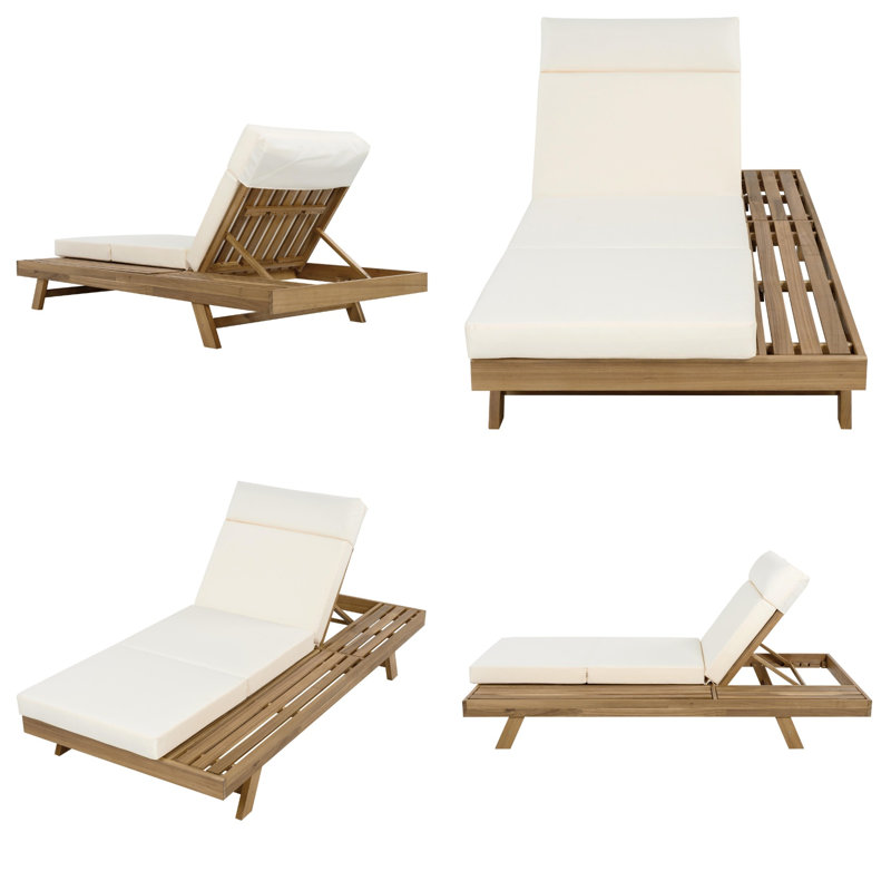 Acacia Wood Chaise Lounge Set with Headrest, 4-Position Adjustable Recliner, 3-Fold 4" Water-Resistant Cushion, Extra-Wide 37.75" Frame, 800 lb Weight Capacity for Patio & Poolside