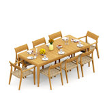 8 Seats 9 Pcs Grade-A Teak Wood Dining Set: 84" Amilo Rectangle Table And 8 Amilo Stacking Chairs (2 Arm & 6 Armless Chairs) #11AM3002