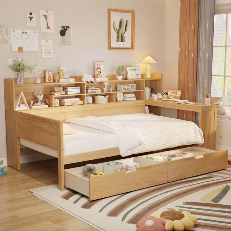 2-Drawers Storage Daybed, Natural, Twin