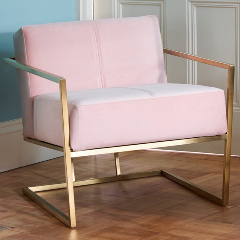 Euclid Velvet Accent Chair, Brass Brushed, Blush Pink