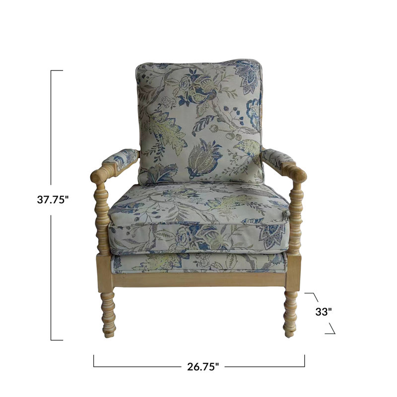 Chaise rembourrée en lin avec motif floral et feuille