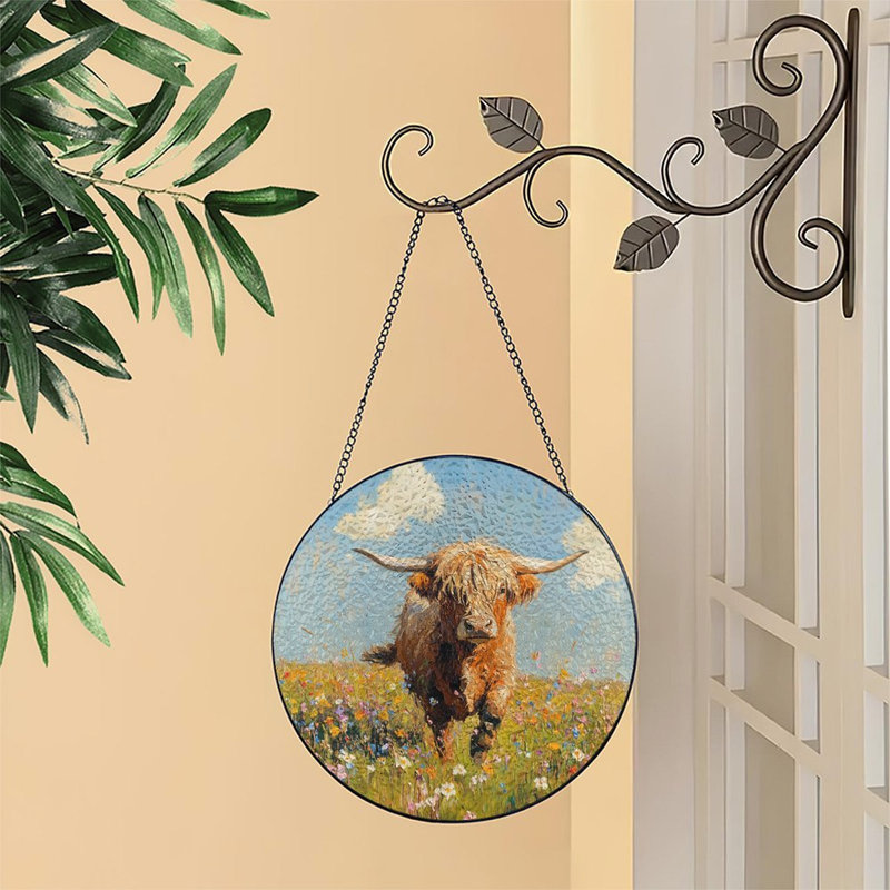 Vache Highland qui traverse des panneaux de vitrail Wildflowers, 3,5 x 3,5 po (9 x 9 cm)