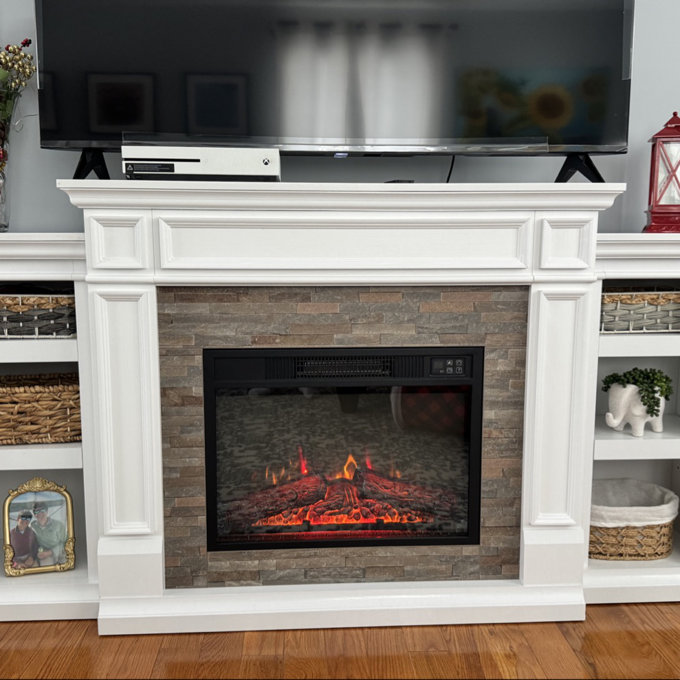 Ainara72" Electric Fireplace TV Stand with Electric Fireplace Heater& Storage – Holds TVs up to 80", Modern Entertainment Center for Living Room - White
