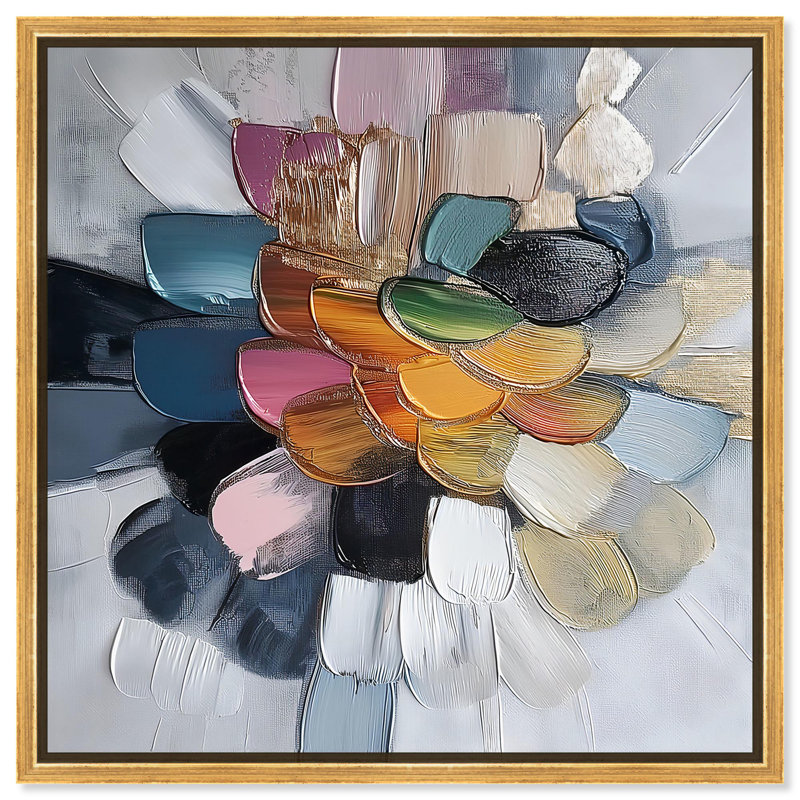 Art abstrait moderne sur toile chromatique par Art Remedy, H 13 po x l 13 po x P 1,8 po, Cadre flottant doré