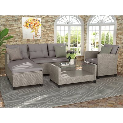 Outdoor, Patio Furniture Sets, 4 Piece Conversation Set Wicker Ratten Sectional Sofa With Seat Cushions(Beige Brown) -  Red Barrel StudioÂ®, B4B434795A0945939FE33ABD7B76EB7F