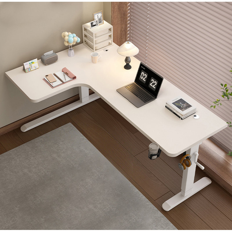 Bureau à hauteur réglable en L à manivelle, 29.5" H x 55.1" W x 31.5" D