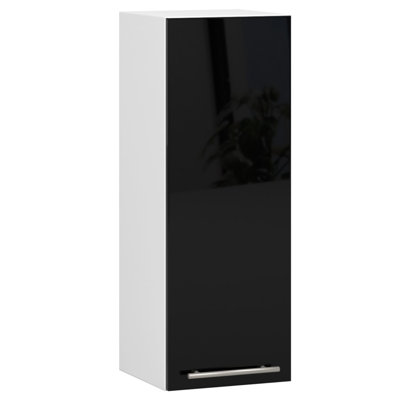 This kitchen cabinet is made of white and glossy black