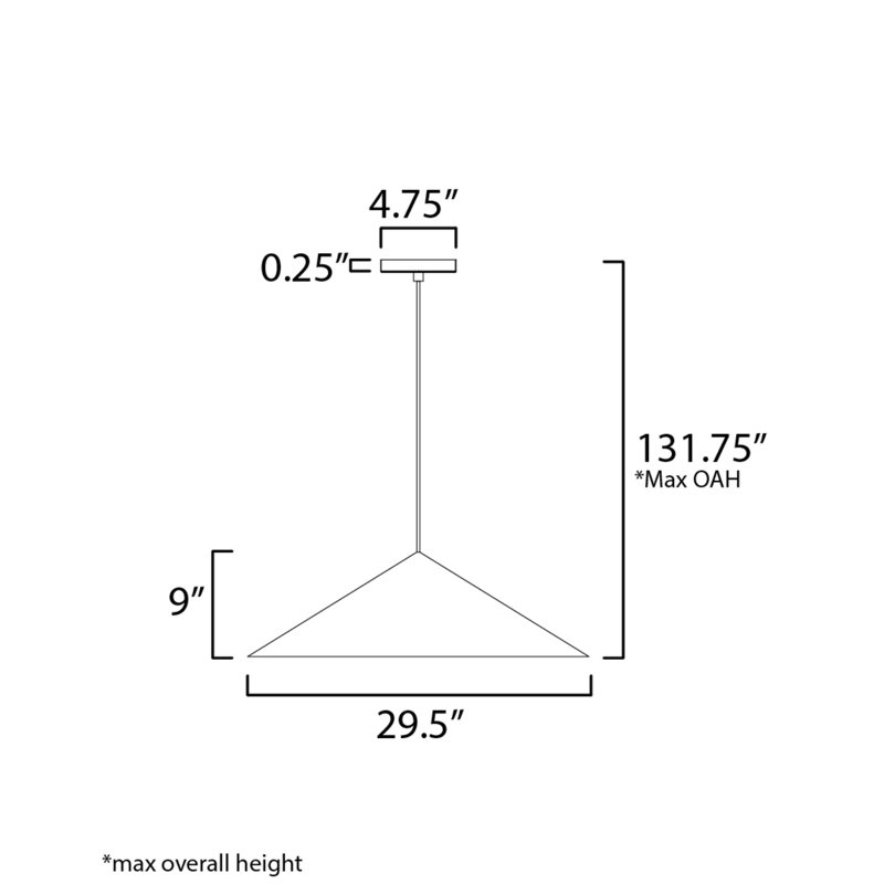 Luminaire suspendu simple, H 9 po x l 29,5 po x P 29,5 po