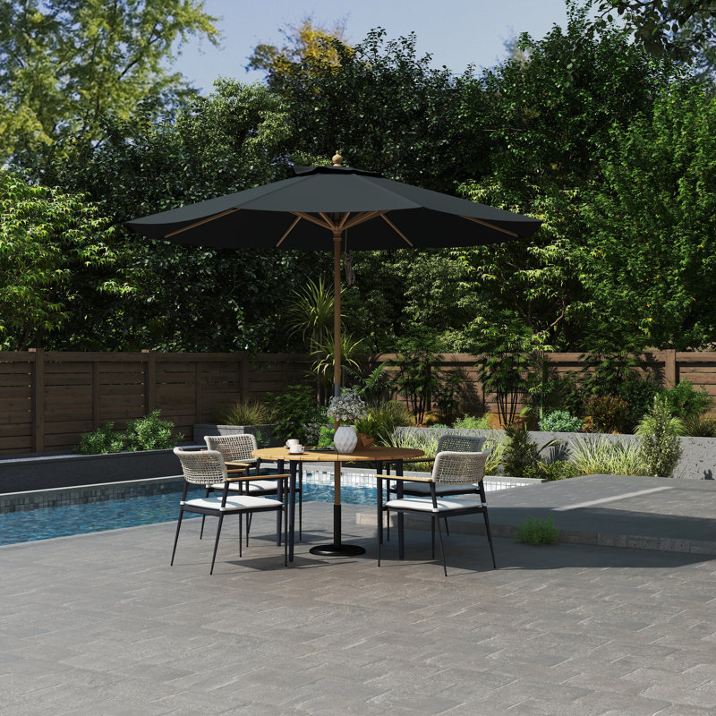 Wooden, Market , Garden, Patio Round Umbrella, 245cm H x 250cm W x 250cm D, Dark Grey