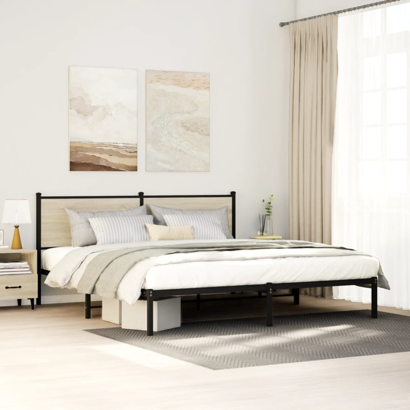Borough Wharf Metal Bed Frame Without Mattress, Sonoma Oak, 91.5cm H x 166cm W x 207cm L