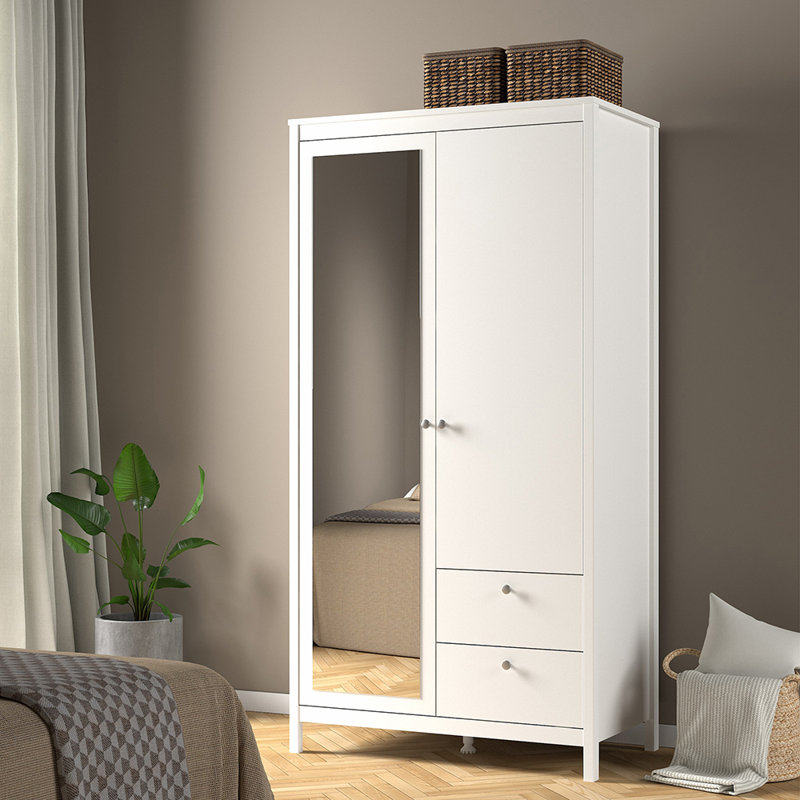 Afonso 2 Door Manufactured Wood Wardrobe, Matt White