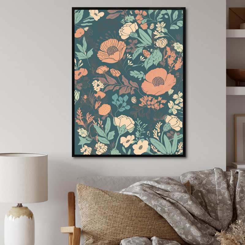 Fleurs sauvages rétro rétro pastel I sur toile, H 32 po x l 24 po, Cadre flottant noir