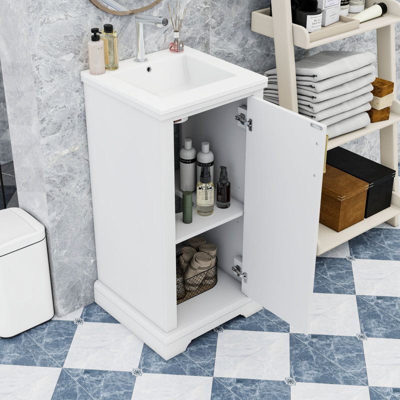 Meuble-lavabo autoportant avec lavabo, porte et tablette