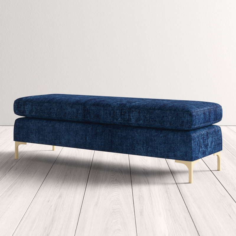Velvet Upholstered Bench, Navy Blue Velvet