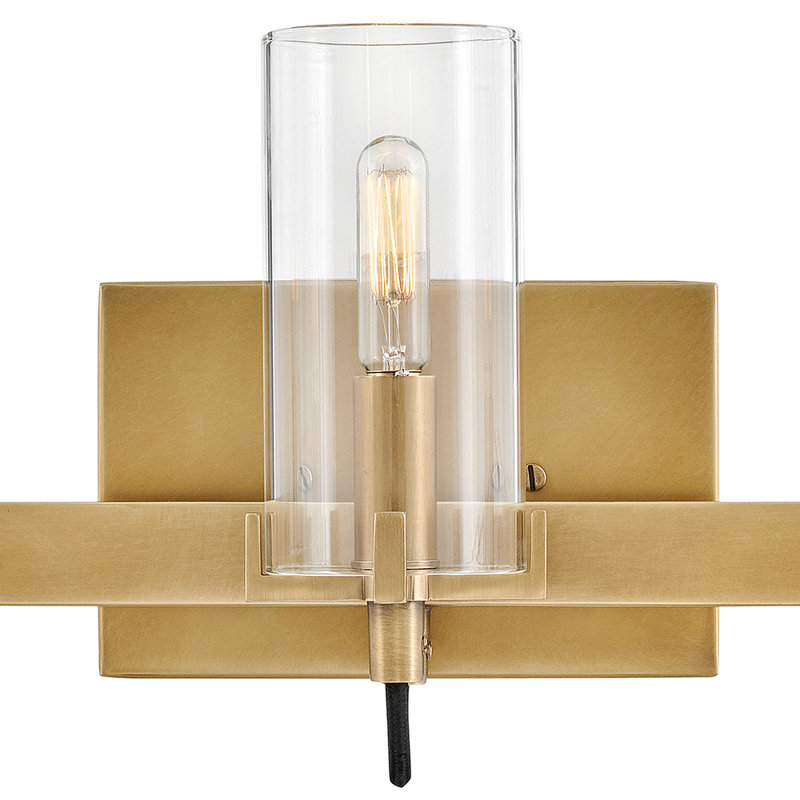 Ryden 3-Light Bath Vanity Fixture with Clear Cylindrical Shades, Heritage Brass