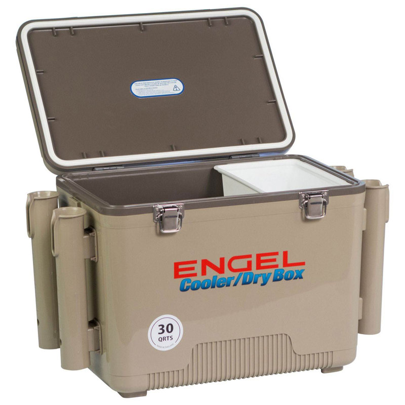 Engel Coolers 30 Quart 48 Can Lightweight Insulated Mobile Cooler Drybox, White, Tan