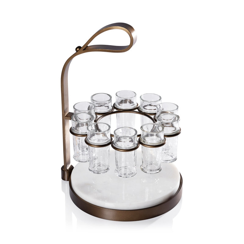 Ensemble 10 pièces de téquila avec planche à découper en marbre Tequilero, Doré