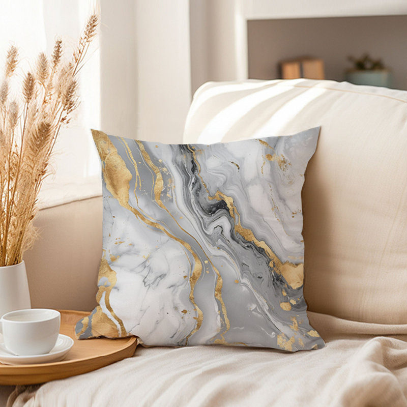 Animals William Morris Birds Damask Pattern I Cottage, 18" H x 18" W, Abstract Gray/Gold Geode Marble Crystal XVI