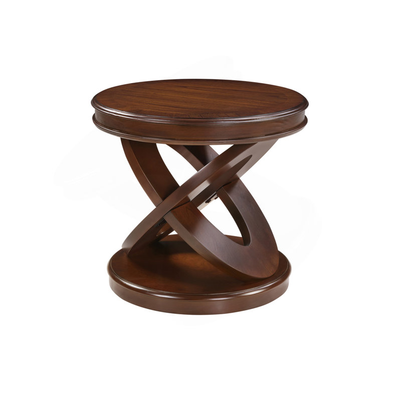 Table de bout ronde en bois rétro, table d'appoint avec base en X pour salle à manger ou salon en famille. Noyer, Noyer