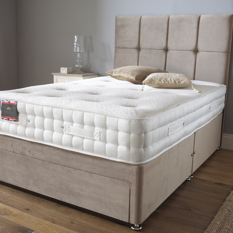 Arlette Upholstered Divan Bed with Mattress, Midnight Blue Linen, No Storage, Super King (6')