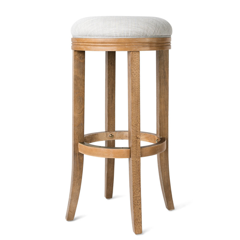 Maven Lane Eva Stool with Fabric Upholstery, Bar Stool (31" Seat Height), Weathered Oak