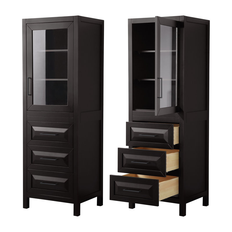 Daria Linen Cabinet, Dark Espresso/Matte Black Trim