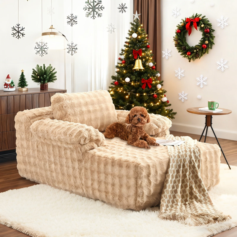 Boneless Velvet Oversized Chaise Lounge Sleeper Sofa, Khaki