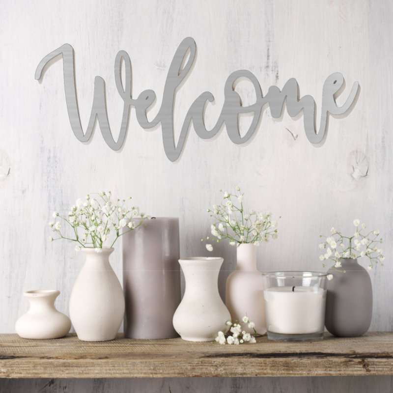 Welcome Metal Wall Art - Home Entry Wall Art - Elegant Script Welcome Sign Design Sculpture - Modern Farmhouse Style Wall Hanging - Industrial Metal Art - Entryway Porch Home Decor - Warm Statement Art Piece