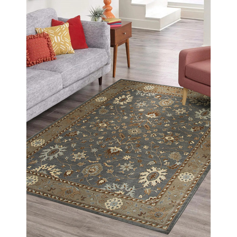 8x10 Gray Hand-Knotted Wool Floral Symmetry Traditional Modern Contemporary Carpet Rug