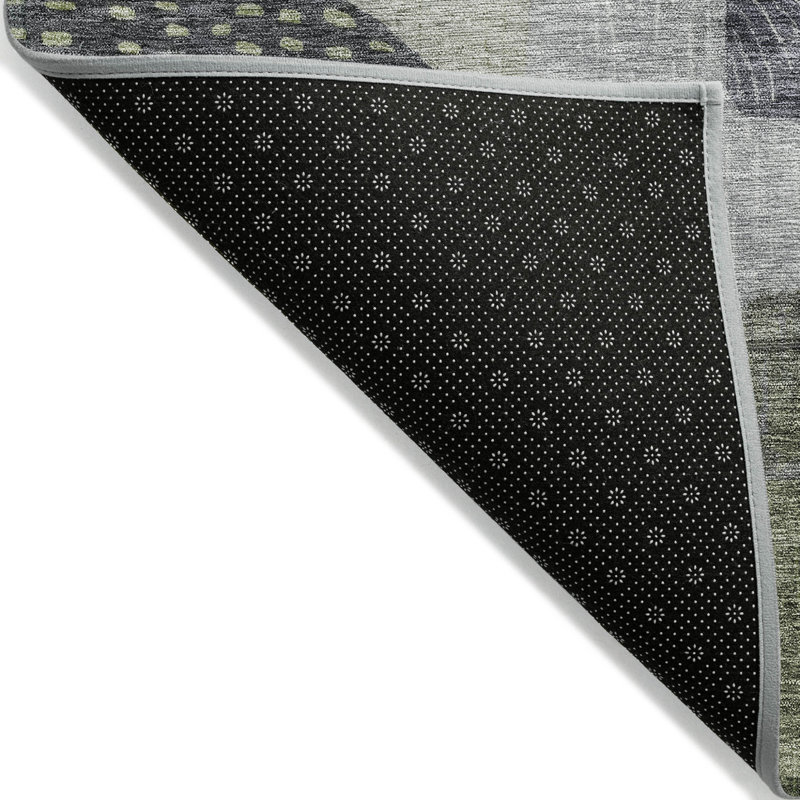 3' X 5' Artichoke Green Gray And Charcoal Geometric Washable Indoor Outdoor Area Rug