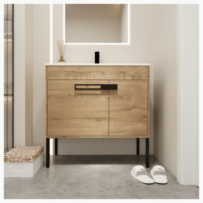 Meuble-lavabo simple 36 po avec plateau en céramique Ashaya
