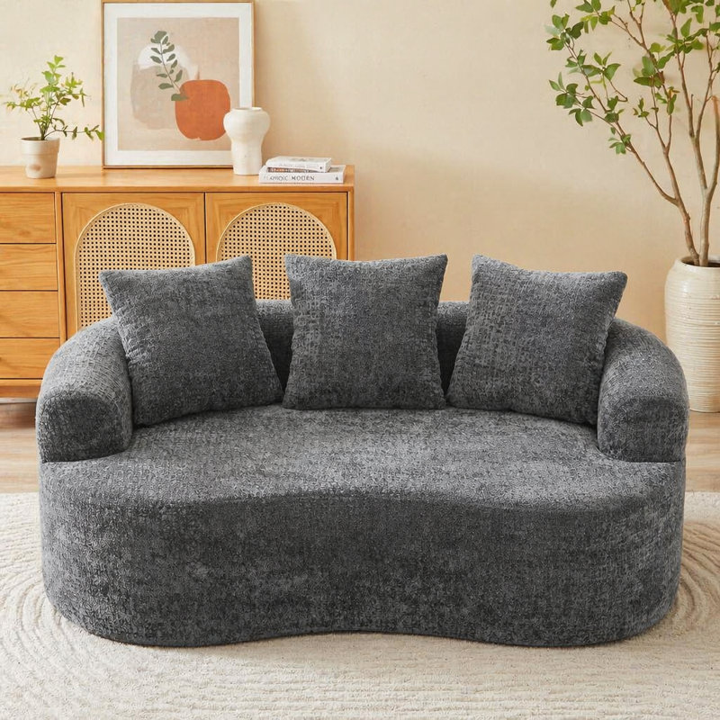 Causeuse courbée, petit canapé en chenille avec 3 coussins, canapé profond pour appartement, salon, aucun assemblage requis