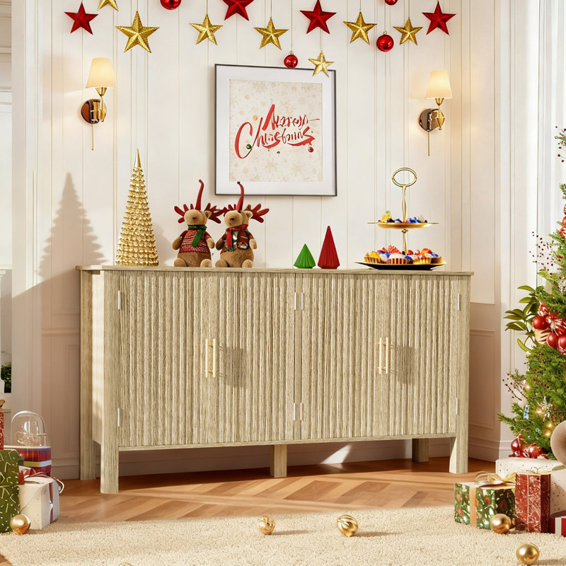55.1" Fluted 4-Door Sideboard With Adjustable Shelves