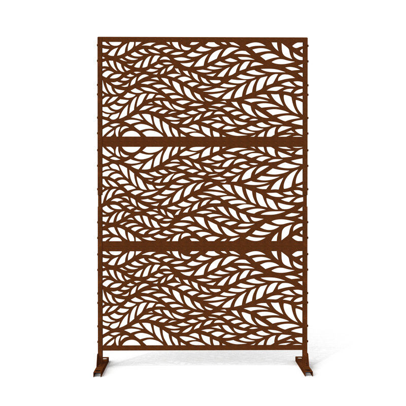 Panneau d'intimité en métal avec motif 4 pi. Stanaford, Petites feuilles en forme, Brun-roux