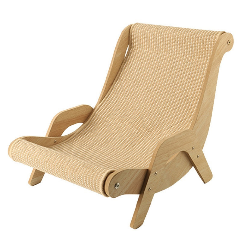 Fauteuil-griffoir en sisal avec structure en bois naturel, griffoir incurvé et design de type canapé pour chats d'intérieur