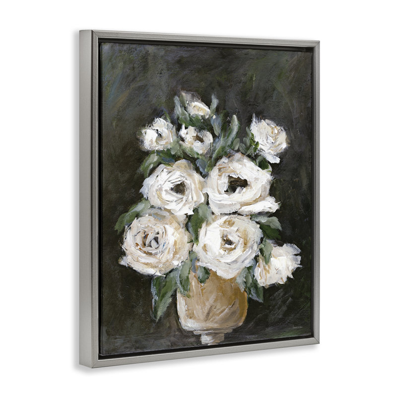 "Roses on Still Life", art mural sur toile flottante par Amanda Hilburn, H 21 po x l 17 po, Cadre flottant gris lustré