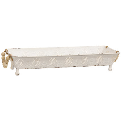Ornate Metal Tray w/Bead Handles