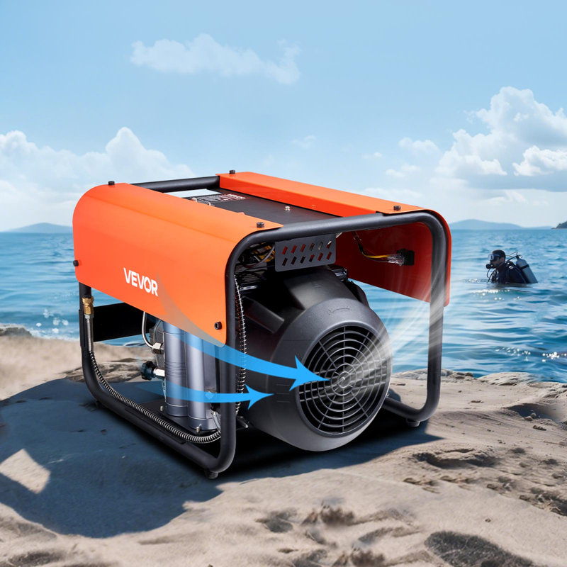 Compresseur d'air PCP, compresseur d'air de bouteille de plongée 4500PSI / 30Mpa, compresseur de plongée PCP à arrêt automatique à double cylindre avec système de refroidissement à eau et ventilateur externe pour les bouteilles de plongée, le Paintball, la carabine à air comprimé