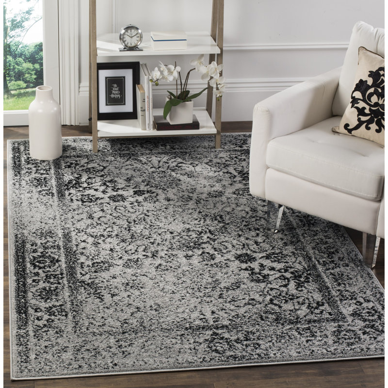 Stromsburg Floral Area Rug, Rectangle 122 x 183 cm, Black