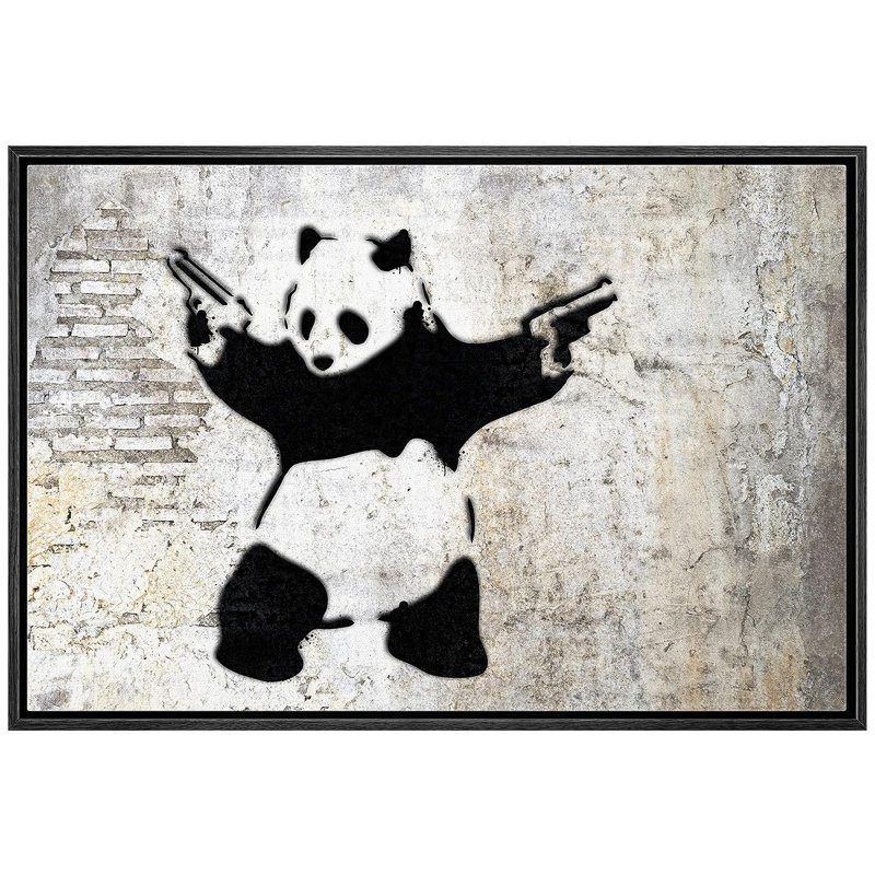 Panda de Banksy avec des armes de poing sur le mur des villes, impression numérique sur toile, H 24 po x l 36 po x P 1,5 po