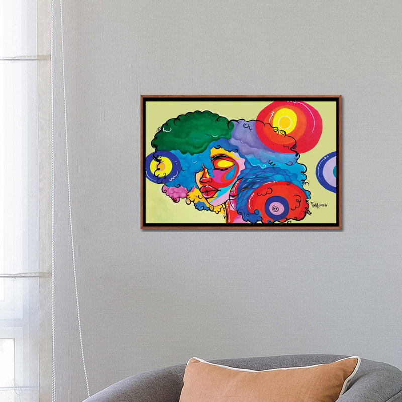 « Bali » par Pinklomein-impression d’art graphique, H 18 po x l 26 po x P 1,5 po, Toile avec cadre en bois brun classique