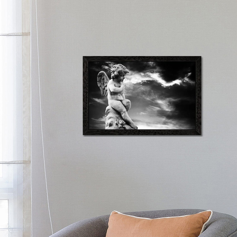 Angel Sculpture - Print on Canvas, 66.04 cm H x 45.72 cm W, Black Framed