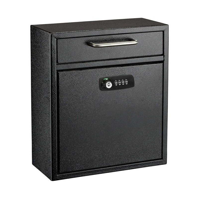 Wall-Mount Secure Drop Box Mailbox with Key and Combination Locking System, White, 12" H x 10.4" W x 4.5" D