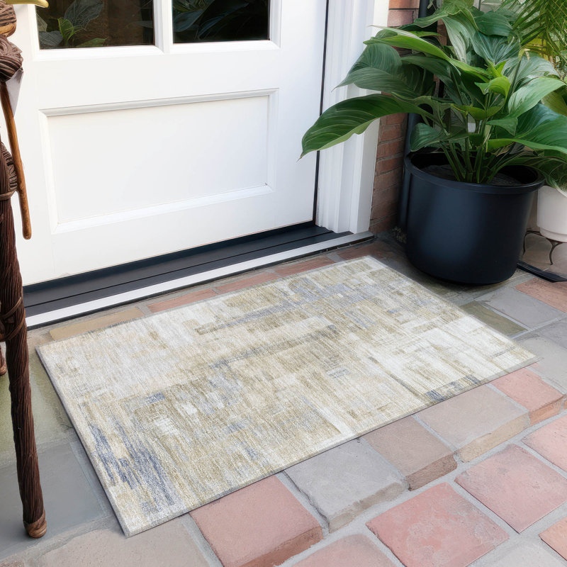 Machine Washable Indoor/Outdoor Christain ACN1340 Ivory Rug, Rectangle 1'8" x 2'6"