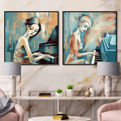 Classic femelle pianiste - ensemble de 2 collages carrés femme moderne