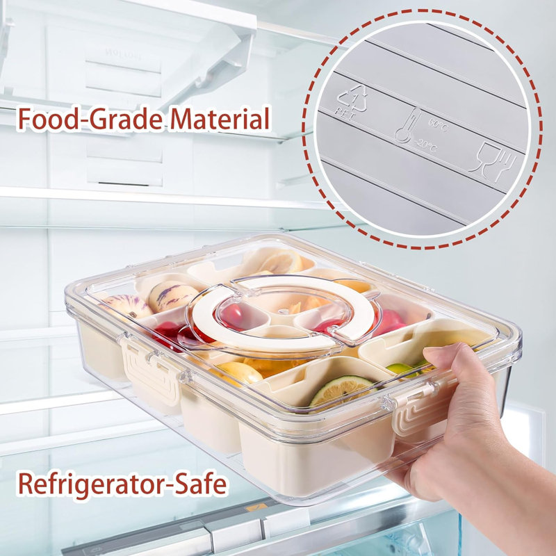 Djurre Divided Serving Tray with Lid and Handle, 8 Compartment Snackle Box