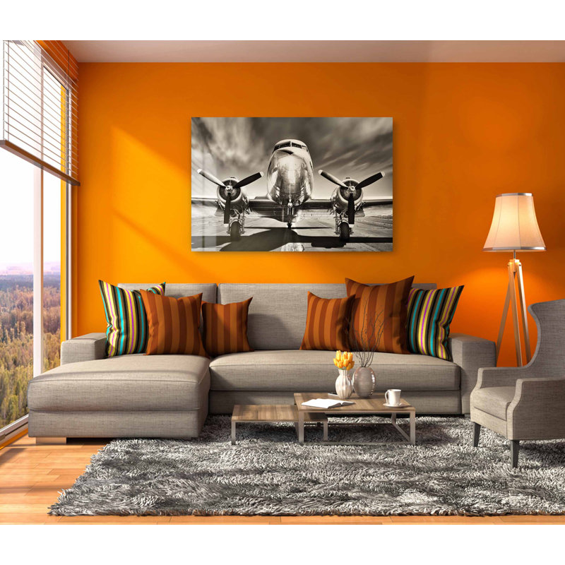 Avion noir et blanc, photographie rétro, décoration murale en acrylique, L 36 po x H 24 po, Unframed